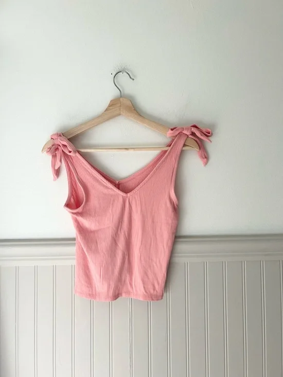 bp XS Ribbed Tie-Shoulder Tank Top - Light Pink - Picture 4 of 4